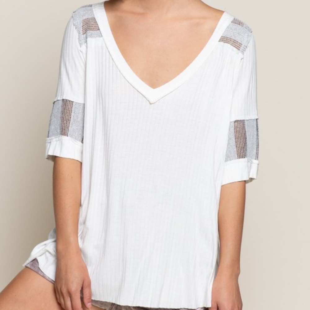 Oversized V-neck T-shirt with Mesh Detail